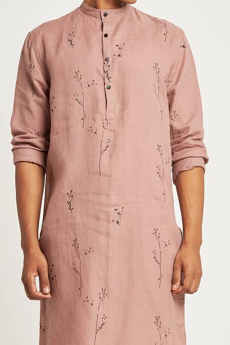 Shop Son Of A Noble Snob Purple 100% Linen Botany Sherwood Print Kurta at Aza Fashions Shop_Son Of A Noble Snob_Purple 100% Linen Botany Sherwood Print Kurta_at_Aza_Fashions