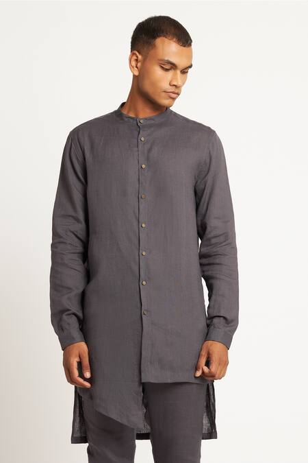 Buy Son Of A Noble Snob Grey 100% Linen Gurung Layered Kurta Online at Aza Fashions Buy_Son Of A Noble Snob_Grey 100% Linen Gurung Layered Kurta_Online_at_Aza_Fashions