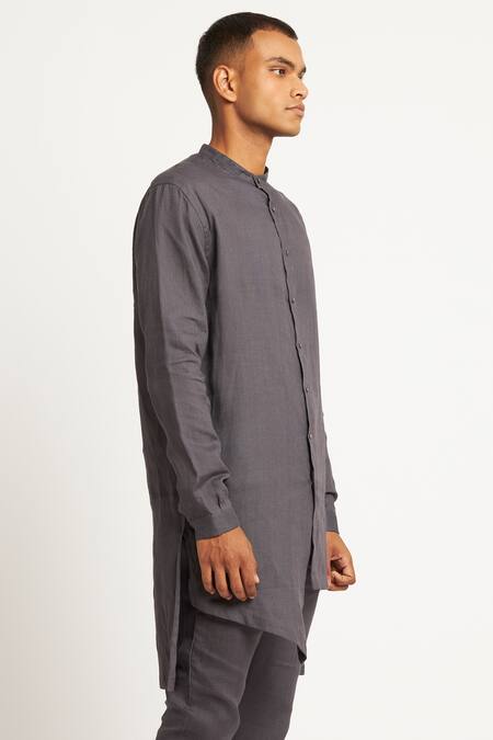 Shop Son Of A Noble Snob Grey 100% Linen Gurung Layered Kurta Online at Aza Fashions Shop_Son Of A Noble Snob_Grey 100% Linen Gurung Layered Kurta_Online_at_Aza_Fashions