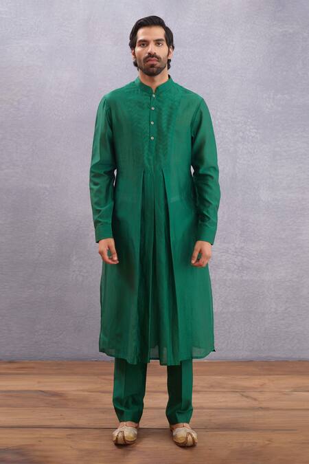 Torani_Green Bundi And Kurta Handwoven Chanderi, Pure Cotton Silk & Panna Gulfam & Set _Online_at_Aza_Fashions