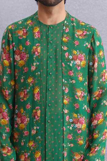 Buy_Torani_Green Handwoven Chanderi, Silk, Panna Mirziya Kurta Set_Online_at_Aza_Fashions