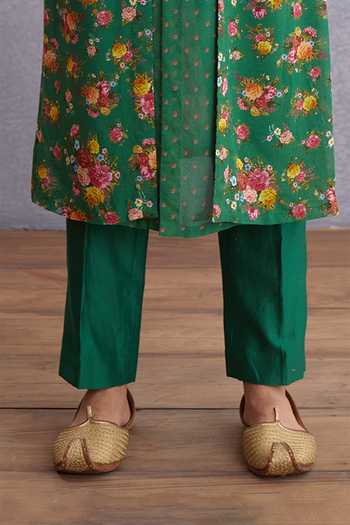 Shop_Torani_Green Handwoven Chanderi, Silk, Panna Mirziya Kurta Set_Online_at_Aza_Fashions