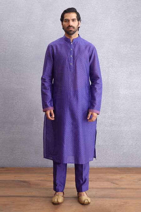 Torani_Purple Handwoven Chanderi, Pure Cotton Jamuni Qasiba Sitara Bundi And Kurta Set _Online_at_Aza_Fashions