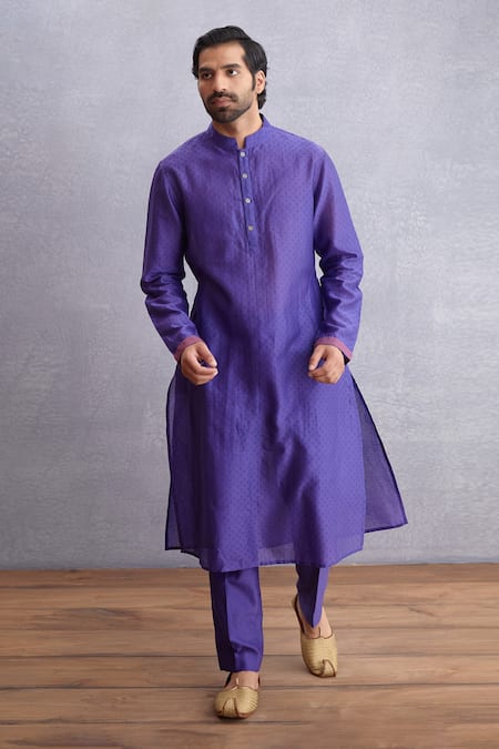 Buy_Torani_Purple Handwoven Chanderi, Pure Cotton Jamuni Qasiba Sitara Bundi And Kurta Set _Online_at_Aza_Fashions