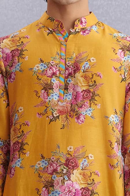 Shop_Torani_Yellow Handwoven Chanderi, Pure Cotton Voile Sunhera Nisarg Kurta Set _Online_at_Aza_Fashions