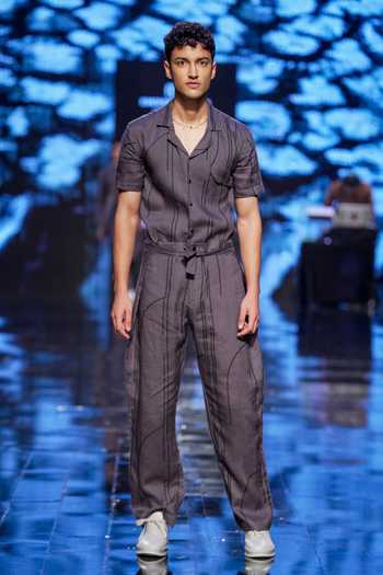 Buy_Son Of A Noble Snob_Grey 100% Linen Stripes Khera Shirt And Pant Set_Online_at_Aza_Fashions
