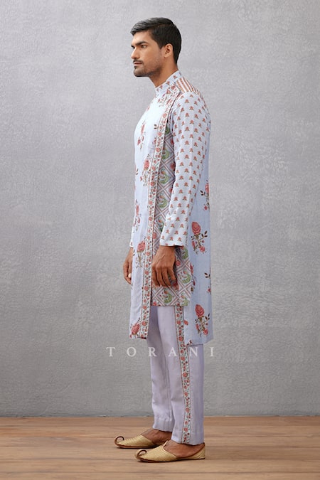 Torani_Blue Handwoven Chanderi Chintz Samsara Rutva Kurta Set _Online_at_Aza_Fashions