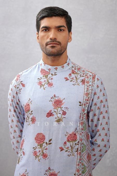 Buy_Torani_Blue Handwoven Chanderi Chintz Samsara Rutva Kurta Set _Online_at_Aza_Fashions