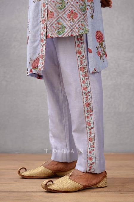 Torani_Blue Handwoven Chanderi Chintz Samsara Rutva Kurta Set _at_Aza_Fashions
