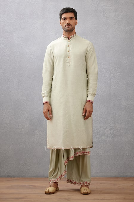 Torani_Green Bundi Jacquard, Draped Dhoti Jaituni Yagna Printed And Set _Online_at_Aza_Fashions