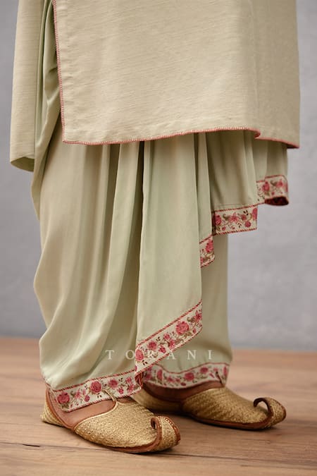 Torani_Green Bundi Jacquard, Draped Dhoti Jaituni Yagna Printed And Set _at_Aza_Fashions