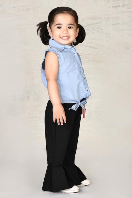 Arihant Rai Sinha_Blue Denim Solid Tie-up Shirt_Online_at_Aza_Fashions