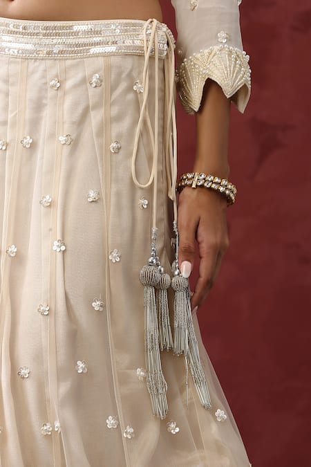 Buy_Minaki_Off White Organza, Net, Crepe Cut Work, Art Deco Embroidered Bridal Lehenga Set _Online_at_Aza_Fashions