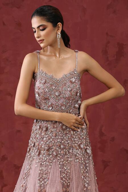 Minaki_Purple Net Sequins, Beads Sweetheart Neck Floral And Linear Embroidered Gown _Online_at_Aza_Fashions