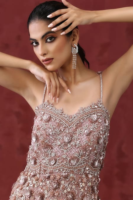 Buy_Minaki_Purple Net Sequins, Beads Sweetheart Neck Floral And Linear Embroidered Gown _Online_at_Aza_Fashions
