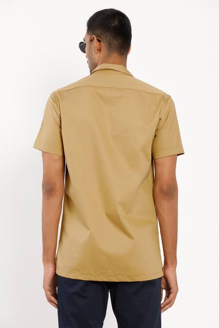 Shop Son Of A Noble Snob Gold Premium Cotton Notched Collar Shirt at Aza Fashions Shop_Son Of A Noble Snob_Gold Premium Cotton Notched Collar Shirt_at_Aza_Fashions