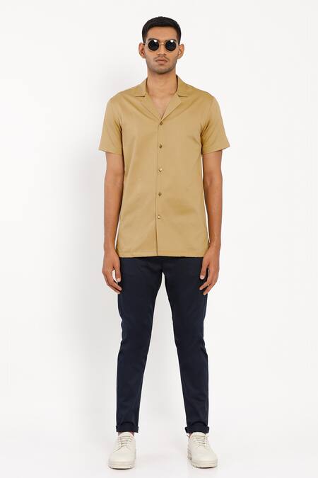 Son Of A Noble Snob Gold Premium Cotton Notched Collar Shirt Online at Aza Fashions Son Of A Noble Snob_Gold Premium Cotton Notched Collar Shirt_Online_at_Aza_Fashions