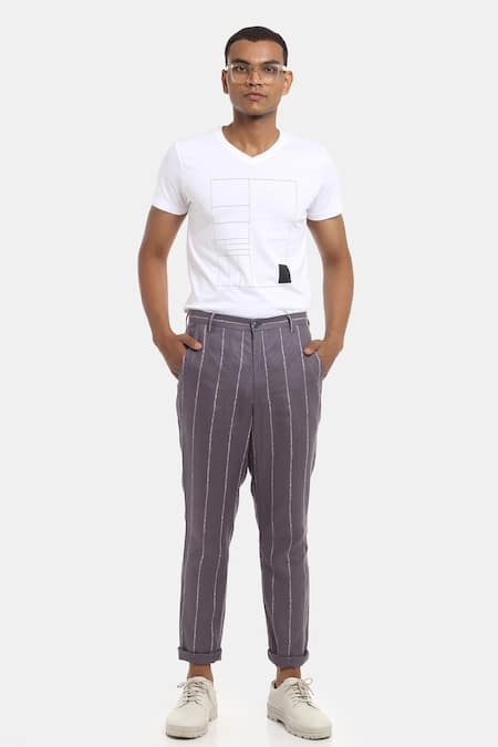 Buy Men Grey Slim Fit Stripe Casual Trousers Online - 801555 | Allen Solly