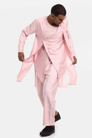Son Of A Noble Snob_Pink Cotton Silk Aster Asymmetric Kurta Set_Online_at_Aza_Fashions