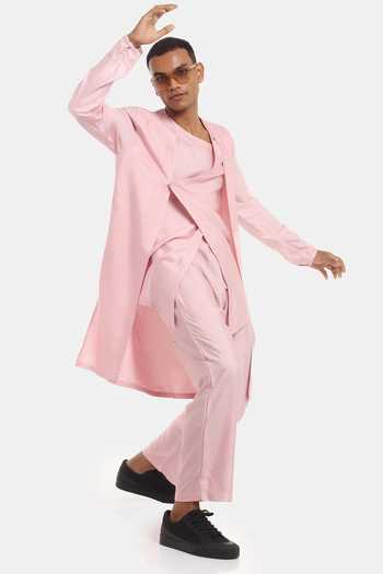 Buy_Son Of A Noble Snob_Pink Cotton Silk Aster Asymmetric Kurta Set_Online_at_Aza_Fashions