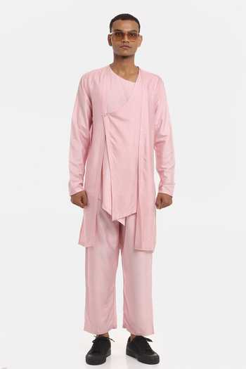 Shop_Son Of A Noble Snob_Pink Cotton Silk Aster Asymmetric Kurta Set_Online_at_Aza_Fashions