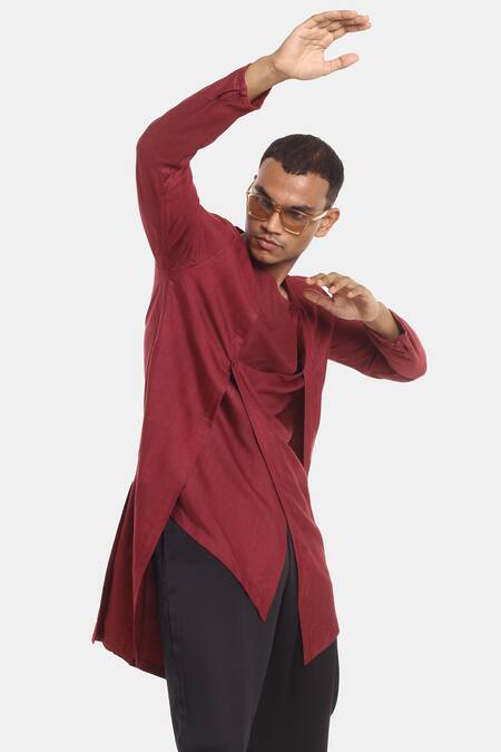 Buy Son Of A Noble Snob Red Cotton Silk Aster Linen Asymmetric Kurta Set Online at Aza Fashions Buy_Son Of A Noble Snob_Red Cotton Silk Aster Linen Asymmetric Kurta Set_Online_at_Aza_Fashions