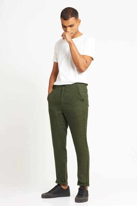 Son Of A Noble Snob_Green 100% Linen Plain Toco Trouser_Online_at_Aza_Fashions