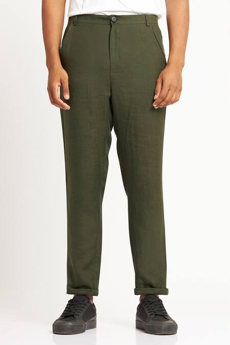 Buy_Son Of A Noble Snob_Green 100% Linen Plain Toco Trouser_Online_at_Aza_Fashions