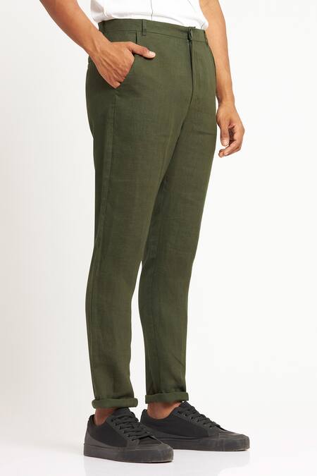 Shop_Son Of A Noble Snob_Green 100% Linen Plain Toco Trouser_Online_at_Aza_Fashions