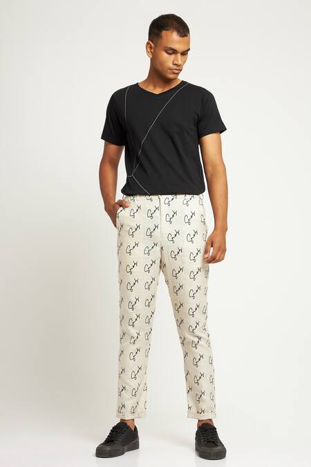 Son Of A Noble Snob Ivory 100% Linen Printed Logo Toco Signature Trouser