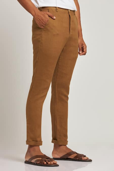 Buy INDIAN TERRAIN Brown Printed Cotton Stretch Slim Fit Mens Trousers |  Shoppers Stop