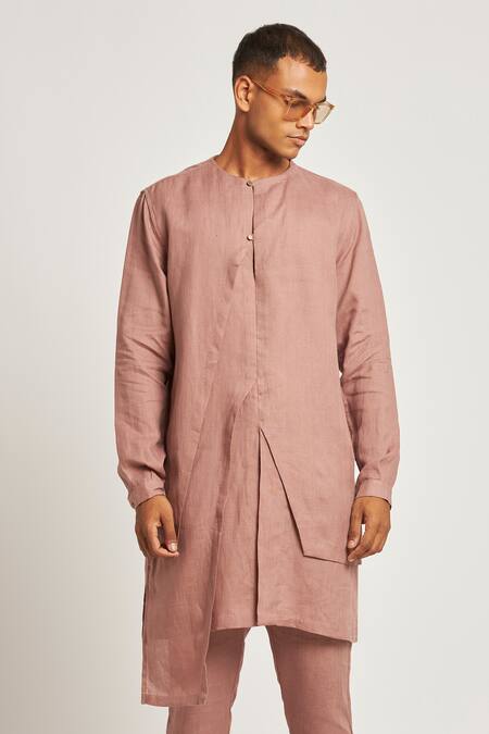 Son of A Noble Snob Purple 100% Linen Plain Dumka Layered Kurta