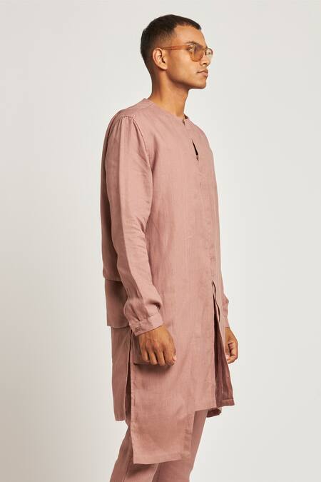 Son Of A Noble Snob Purple 100% Linen Plain Dumka Layered Kurta Online at Aza Fashions Son Of A Noble Snob_Purple 100% Linen Plain Dumka Layered Kurta_Online_at_Aza_Fashions