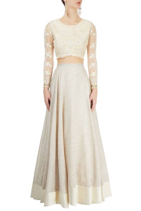 Shop Varun Bahl White Ivory Printed Lehenga And Embroidered Blouse Online at Aza Fashions Shop_Varun Bahl_White Ivory Printed Lehenga And Embroidered Blouse_Online_at_Aza_Fashions