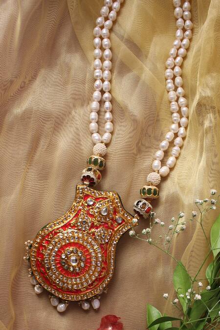 Nayaab By Sonia_Red Jadau Reversible Pendant Necklace_Online_at_Aza_Fashions