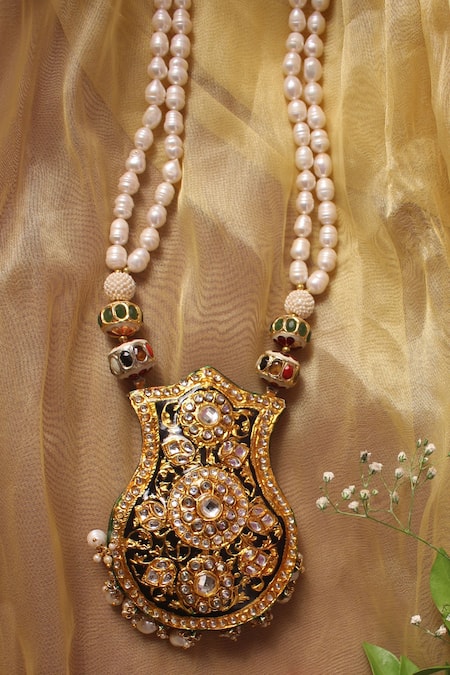 Buy_Nayaab By Sonia_Red Jadau Reversible Pendant Necklace_Online_at_Aza_Fashions