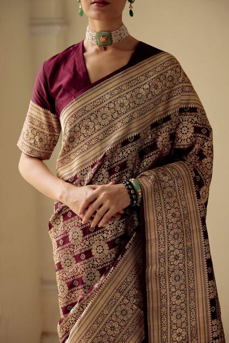 Buy_Mimamsaa_Purple Satin Silk Brocade Floral Maheema Saree_Online_at_Aza_Fashions