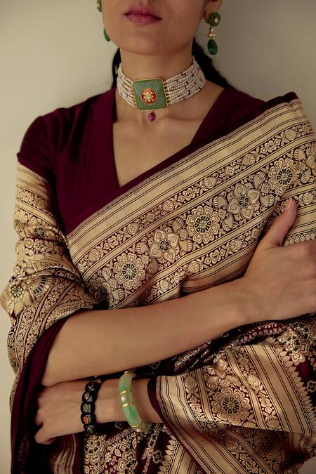 Shop_Mimamsaa_Purple Satin Silk Brocade Floral Maheema Saree_Online_at_Aza_Fashions