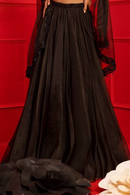 Shop_Mahima Mahajan_Black Organza, Net, Shantoon Round Lehenga Set_Online_at_Aza_Fashions