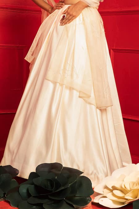 Shop_Mahima Mahajan_White Net, Crepe, Shantoon, Madrit Embroidered Corset Blouse And Lehenga Set_Online_at_Aza_Fashions