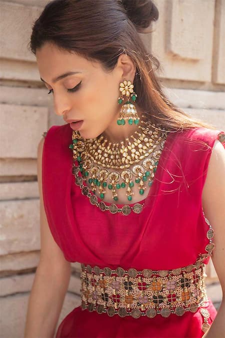 Shop_Ridhima Bhasin_Pink Organza Scoop Neck Pre-draped Saree With Blouse _Online_at_Aza_Fashions