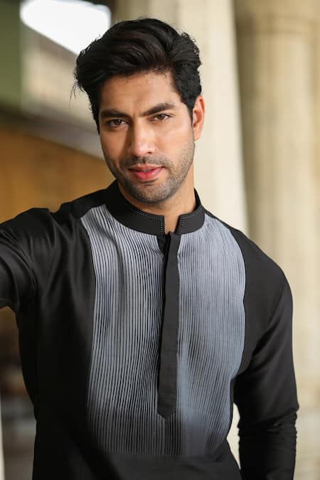 Raw & Rustic By Niti Bothra_Black Chanderi Silk Embroidery Banarasi Kurta _at_Aza_Fashions