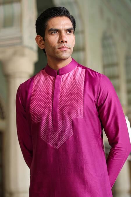 Raw & Rustic By Niti Bothra Pink Chanderi Silk Embroidery Banarasi Kurta at Aza Fashions Raw & Rustic By Niti Bothra_Pink Chanderi Silk Embroidery Banarasi Kurta _at_Aza_Fashions