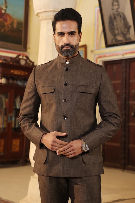 Raw & Rustic By Niti Bothra Green Linen Plain Bandhgala And Pant Set at Aza Fashions Raw & Rustic By Niti Bothra_Green Linen Plain Bandhgala And Pant Set _at_Aza_Fashions