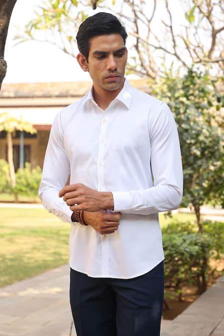 Buy_Raw & Rustic by Niti Bothra_White Cotton Embroidery Solid Handcrafted Shirt 
