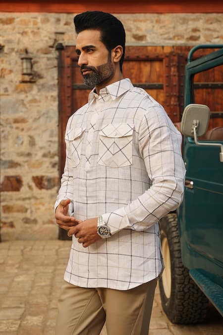 Raw & Rustic By Niti Bothra_White Linen Checkered Kurta _at_Aza_Fashions
