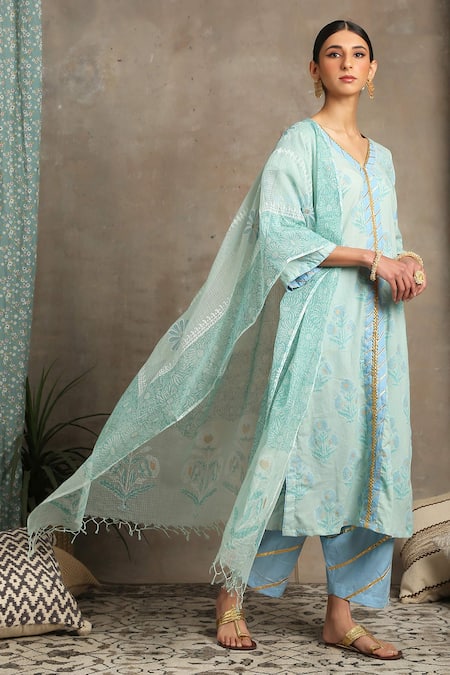 Maison Shefali Floral Print Straight Kurta Set 