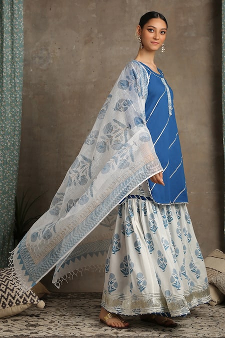Maison Shefali Blue Cotton Round Printed Kurta And Sharara Set Online at Aza Fashions Maison Shefali_Blue Cotton Round Printed Kurta And Sharara Set _Online_at_Aza_Fashions