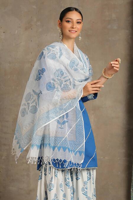 Buy Maison Shefali Blue Cotton Round Printed Kurta And Sharara Set Online at Aza Fashions Buy_Maison Shefali_Blue Cotton Round Printed Kurta And Sharara Set _Online_at_Aza_Fashions