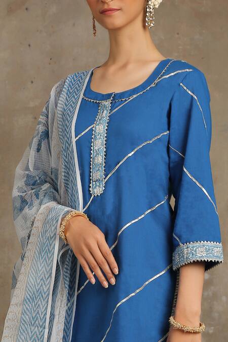Shop Maison Shefali Blue Cotton Round Printed Kurta And Sharara Set Online at Aza Fashions Shop_Maison Shefali_Blue Cotton Round Printed Kurta And Sharara Set _Online_at_Aza_Fashions